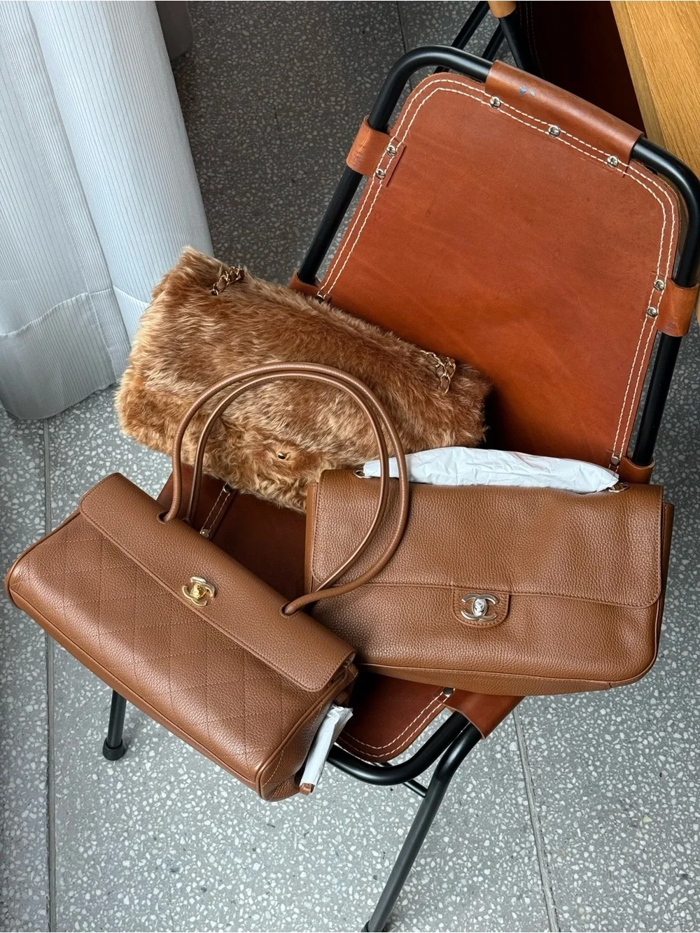 Chanel small shopping bag brown